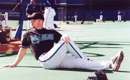 Ryan Dempster stretching before game